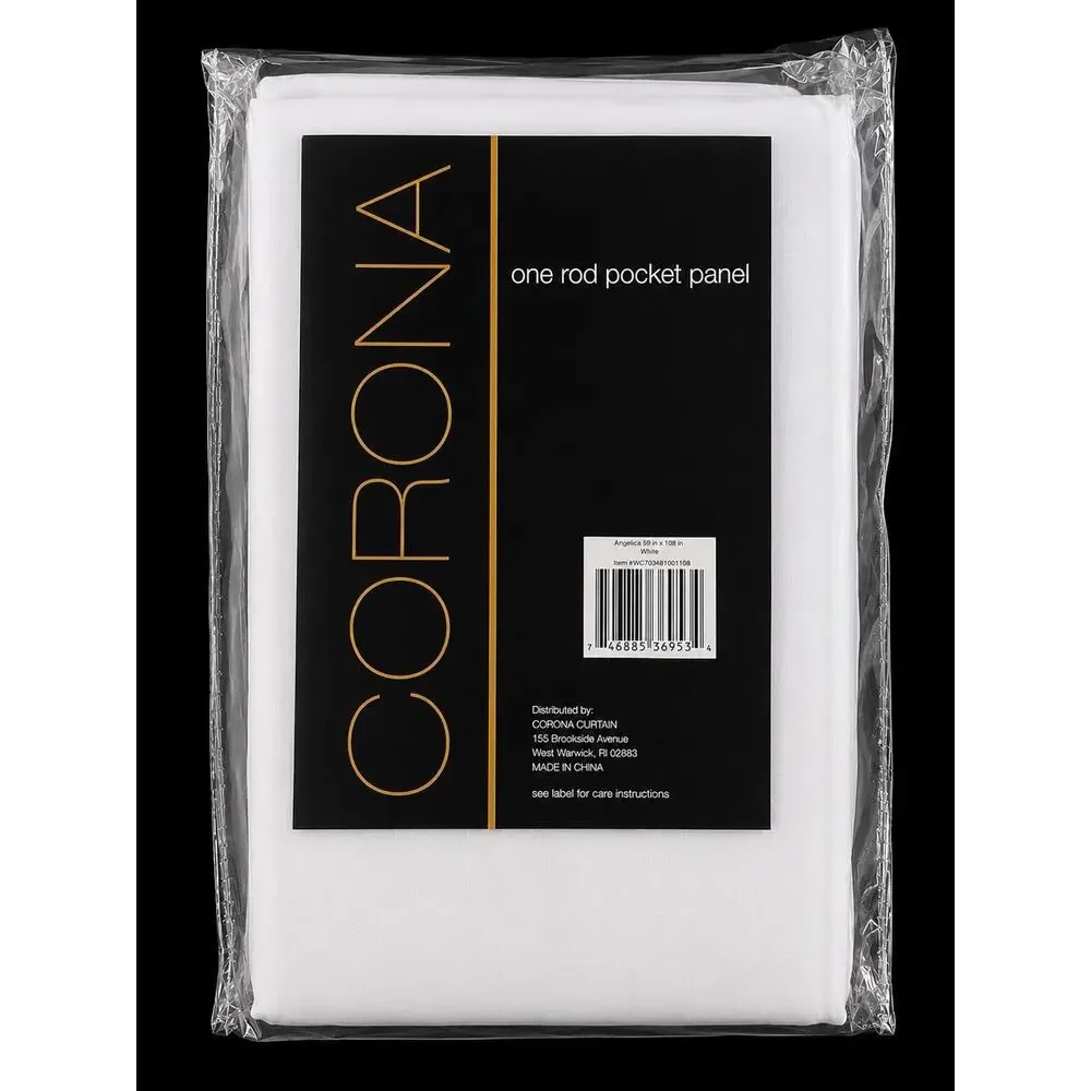 Corona Curtain Angelica White Rod Pocket Curtain Panel 59” x 108” New